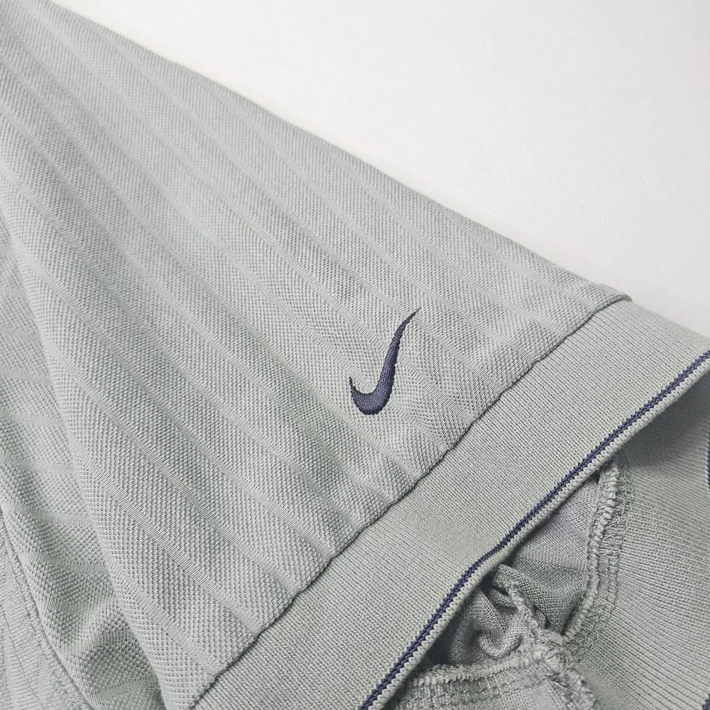 NIKE GOLF Dri-FIT Polo Shirt XL Sage Green Vertical Stripe Textured Short Sleeve